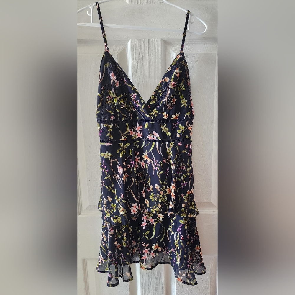 Just Me Floral Spaghetti Strap Summer Sun Dress, Navy with Flowers, size Medium